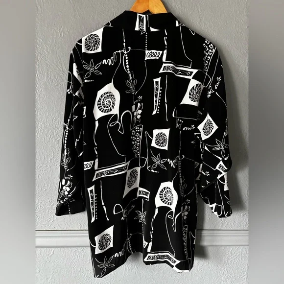 Vintage Peter Popovitch Black & White Abstract Print Open Front Jacket M - Picture 5 of 10